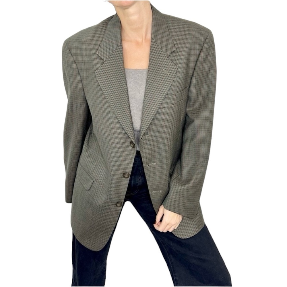 Vintage 100% wool brown check oversized blazer 40
